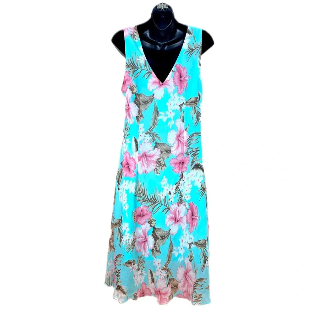 Karin Stevens vintage floral v neck dress, size 16 - Picture 2 of 4
